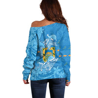 Tuvalu Christmas Off Shoulder Sweater Dolphins Santa Xmas Tribal Waves - Polynesian Pride