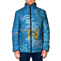 Tuvalu Christmas Padded Jacket Dolphins Santa Xmas Tribal Waves DT05 Men Blue - Polynesian Pride