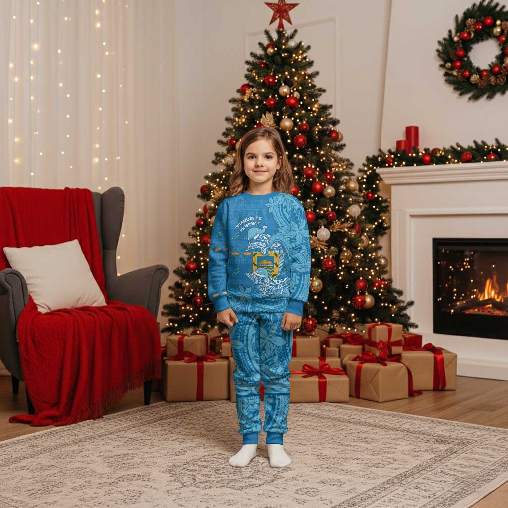 Tuvalu Christmas Pajama Set Dolphins Santa Xmas Tribal Waves - Polynesian Pride
