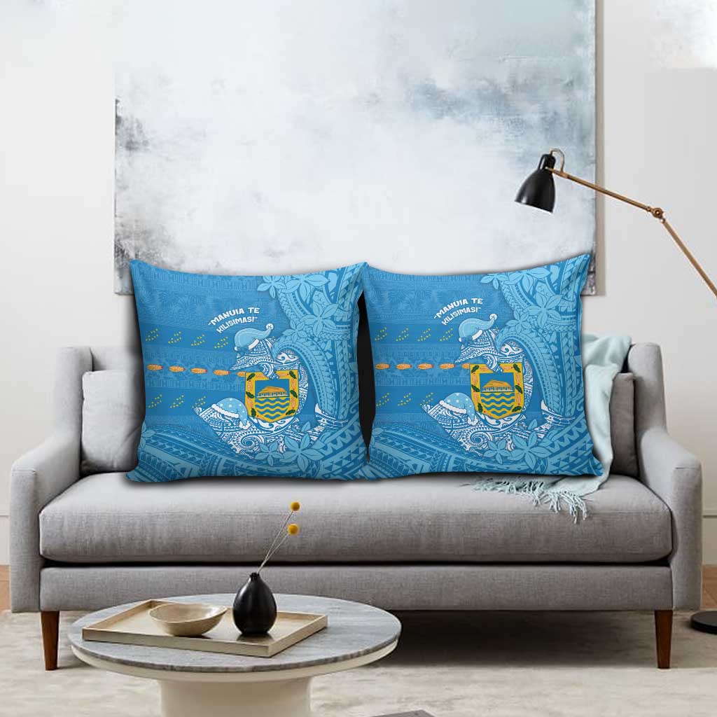 Tuvalu Christmas Pillow Cover Dolphins Santa Xmas Tribal Waves - Polynesian Pride
