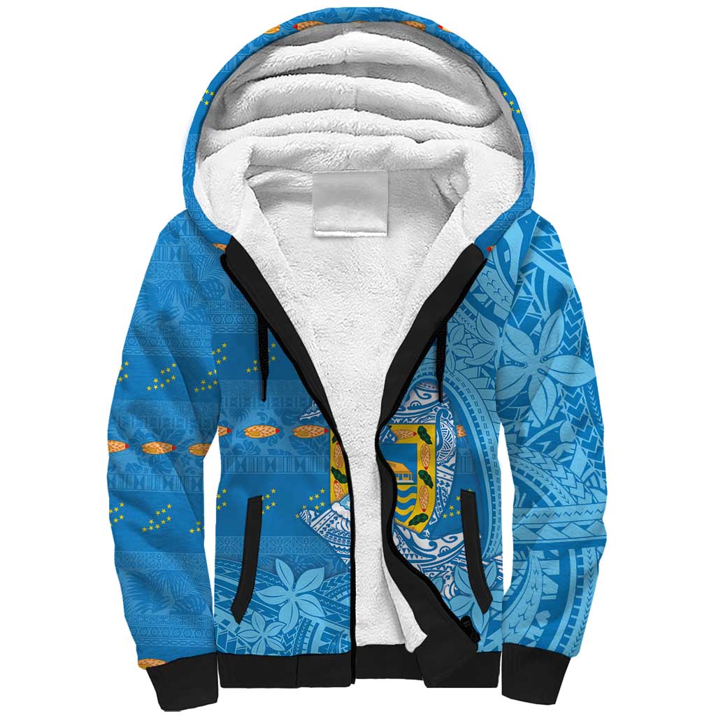 Tuvalu Christmas Sherpa Hoodie Dolphins Santa Xmas Tribal Waves - Polynesian Pride