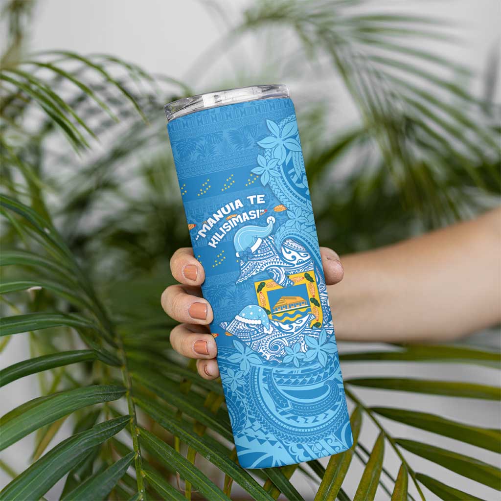 Tuvalu Christmas Skinny Tumbler Dolphins Santa Xmas Tribal Waves DT05 - Polynesian Pride