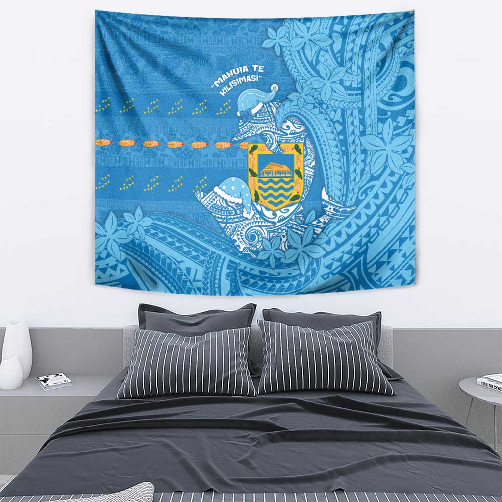 Tuvalu Christmas Tapestry Dolphins Santa Xmas Tribal Waves - Polynesian Pride
