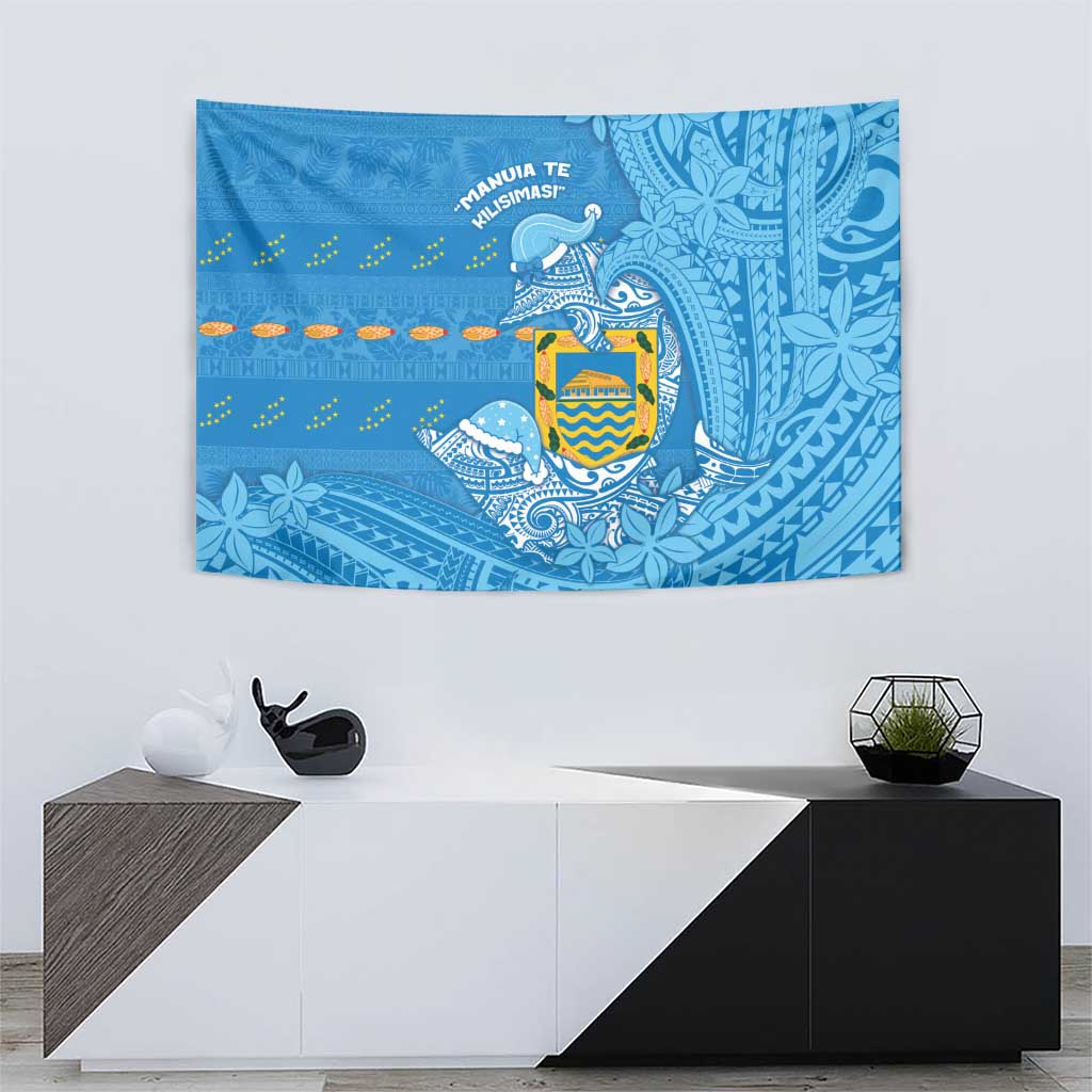 Tuvalu Christmas Tapestry Dolphins Santa Xmas Tribal Waves - Polynesian Pride
