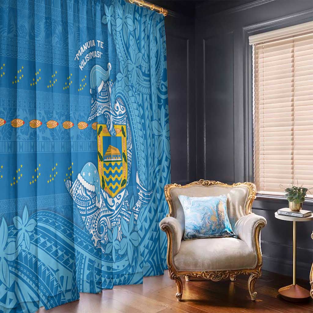 Tuvalu Christmas Window Curtain Dolphins Santa Xmas Tribal Waves DT05 - Polynesian Pride
