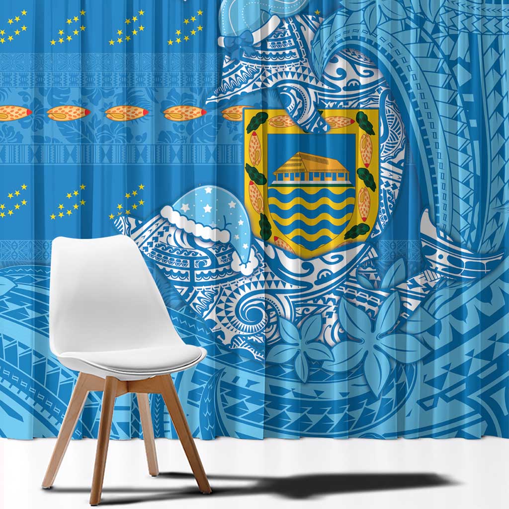 Tuvalu Christmas Window Curtain Dolphins Santa Xmas Tribal Waves DT05 - Polynesian Pride