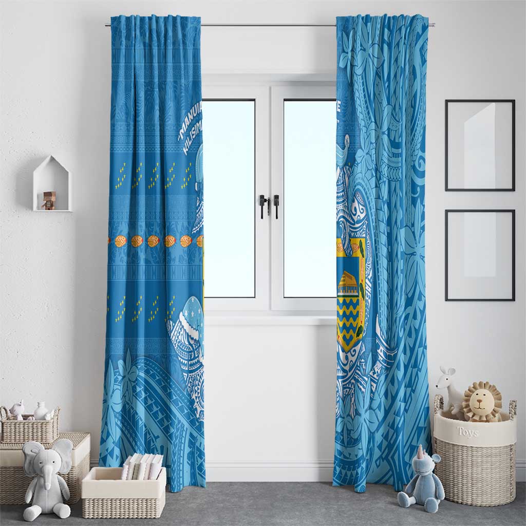 Tuvalu Christmas Window Curtain Dolphins Santa Xmas Tribal Waves DT05 - Polynesian Pride