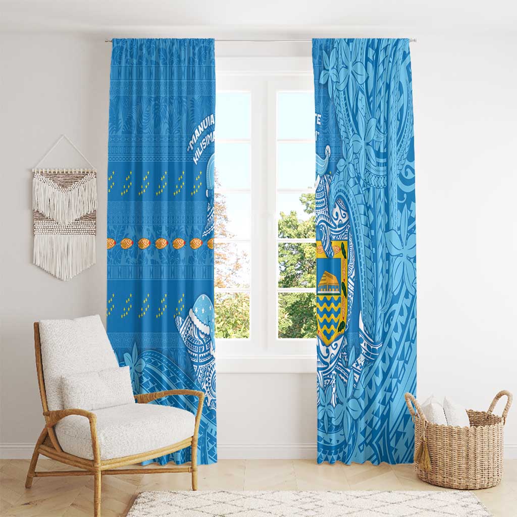 Tuvalu Christmas Window Curtain Dolphins Santa Xmas Tribal Waves DT05 - Polynesian Pride