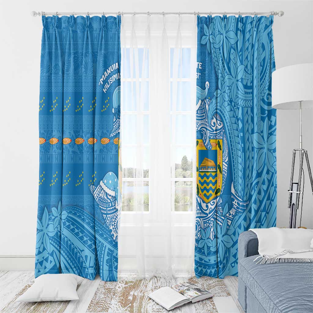 Tuvalu Christmas Window Curtain Dolphins Santa Xmas Tribal Waves DT05 - Polynesian Pride