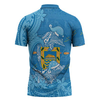 Tuvalu Christmas Zipper Polo Shirt Dolphins Santa Xmas Tribal Waves DT05 - Polynesian Pride