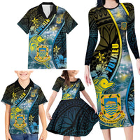 Personalised Tuvalu Family Matching Long Sleeve Bodycon Dress and Hawaiian Shirt Dolphin On The Waves DT05 - Polynesian Pride
