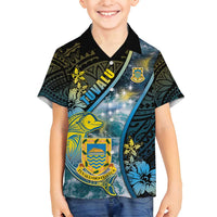Personalised Tuvalu Family Matching Long Sleeve Bodycon Dress and Hawaiian Shirt Dolphin On The Waves DT05 Son's Shirt Blue - Polynesian Pride