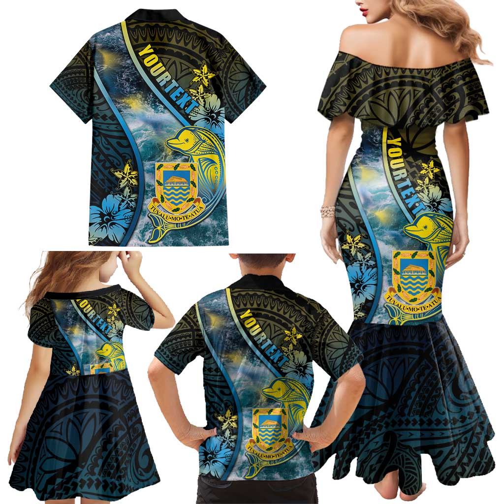 Personalised Tuvalu Family Matching Mermaid Dress and Hawaiian Shirt Dolphin On The Waves DT05 - Polynesian Pride