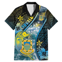 Personalised Tuvalu Family Matching Mermaid Dress and Hawaiian Shirt Dolphin On The Waves DT05 Dad's Shirt - Short Sleeve Blue - Polynesian Pride