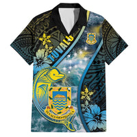 Personalised Tuvalu Family Matching Off The Shoulder Long Sleeve Dress and Hawaiian Shirt Dolphin On The Waves DT05 Dad's Shirt - Short Sleeve Blue - Polynesian Pride