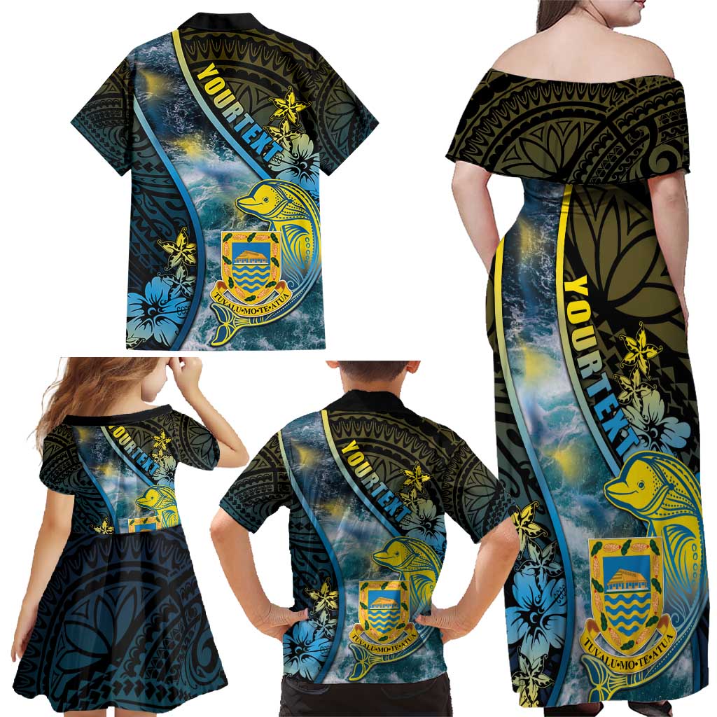 Personalised Tuvalu Family Matching Off Shoulder Maxi Dress and Hawaiian Shirt Dolphin On The Waves DT05 - Polynesian Pride