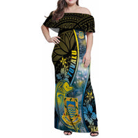 Personalised Tuvalu Family Matching Off Shoulder Maxi Dress and Hawaiian Shirt Dolphin On The Waves DT05 Mom's Dress Blue - Polynesian Pride