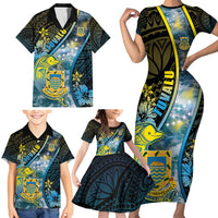 Personalised Tuvalu Family Matching Short Sleeve Bodycon Dress and Hawaiian Shirt Dolphin On The Waves DT05 - Polynesian Pride