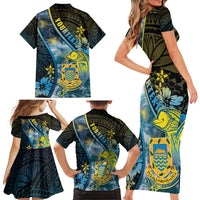 Personalised Tuvalu Family Matching Short Sleeve Bodycon Dress and Hawaiian Shirt Dolphin On The Waves DT05 - Polynesian Pride
