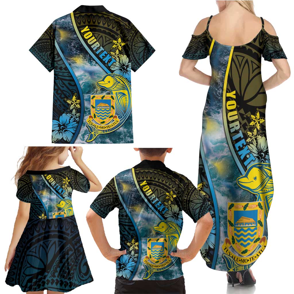 Personalised Tuvalu Family Matching Summer Maxi Dress and Hawaiian Shirt Dolphin On The Waves DT05 - Polynesian Pride