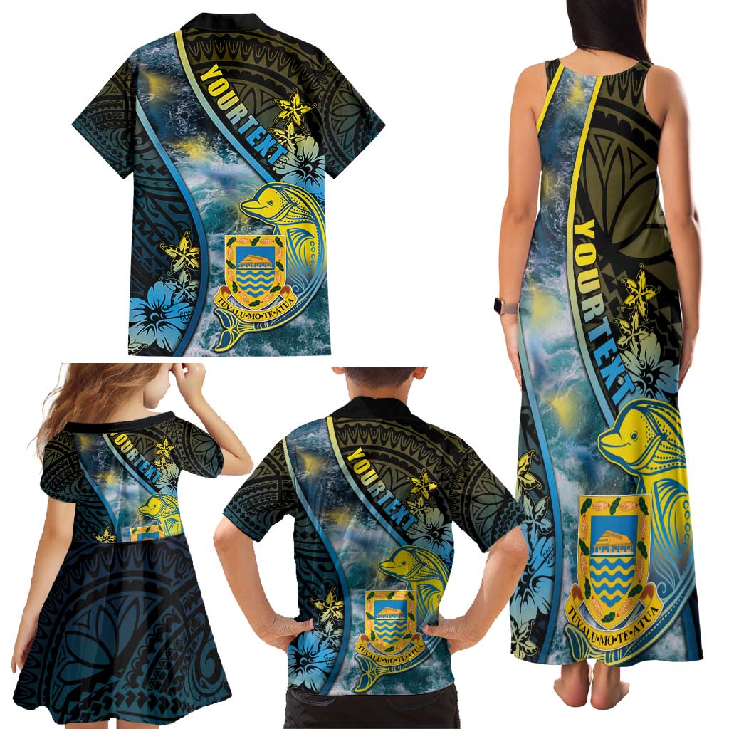 Personalised Tuvalu Family Matching Tank Maxi Dress and Hawaiian Shirt Dolphin On The Waves DT05 - Polynesian Pride