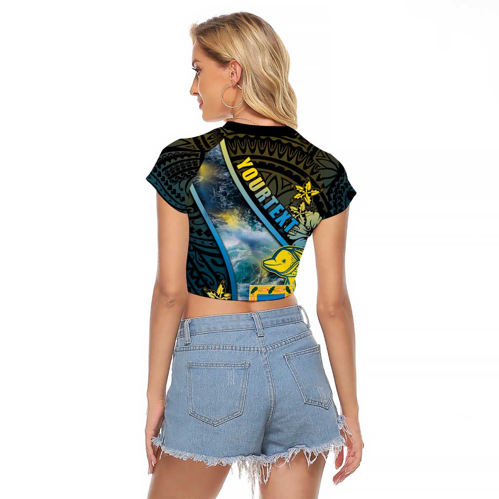 Personalised Tuvalu Raglan Cropped T Shirt Dolphin On The Waves