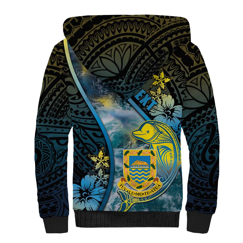Personalised Tuvalu Sherpa Hoodie Dolphin On The Waves