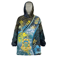 Personalised Tuvalu Wearable Blanket Hoodie Dolphin On The Waves DT05 One Size Blue - Polynesian Pride