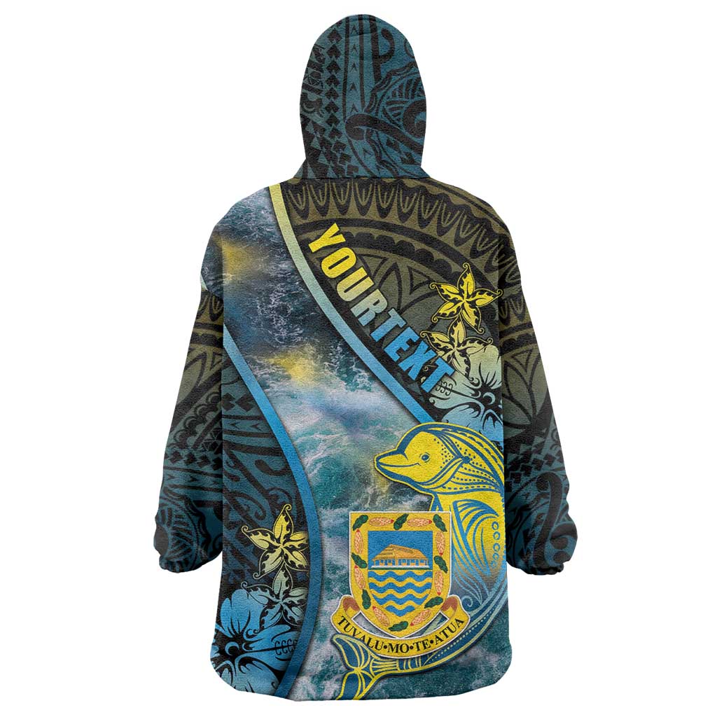 Personalised Tuvalu Wearable Blanket Hoodie Dolphin On The Waves DT05 - Polynesian Pride
