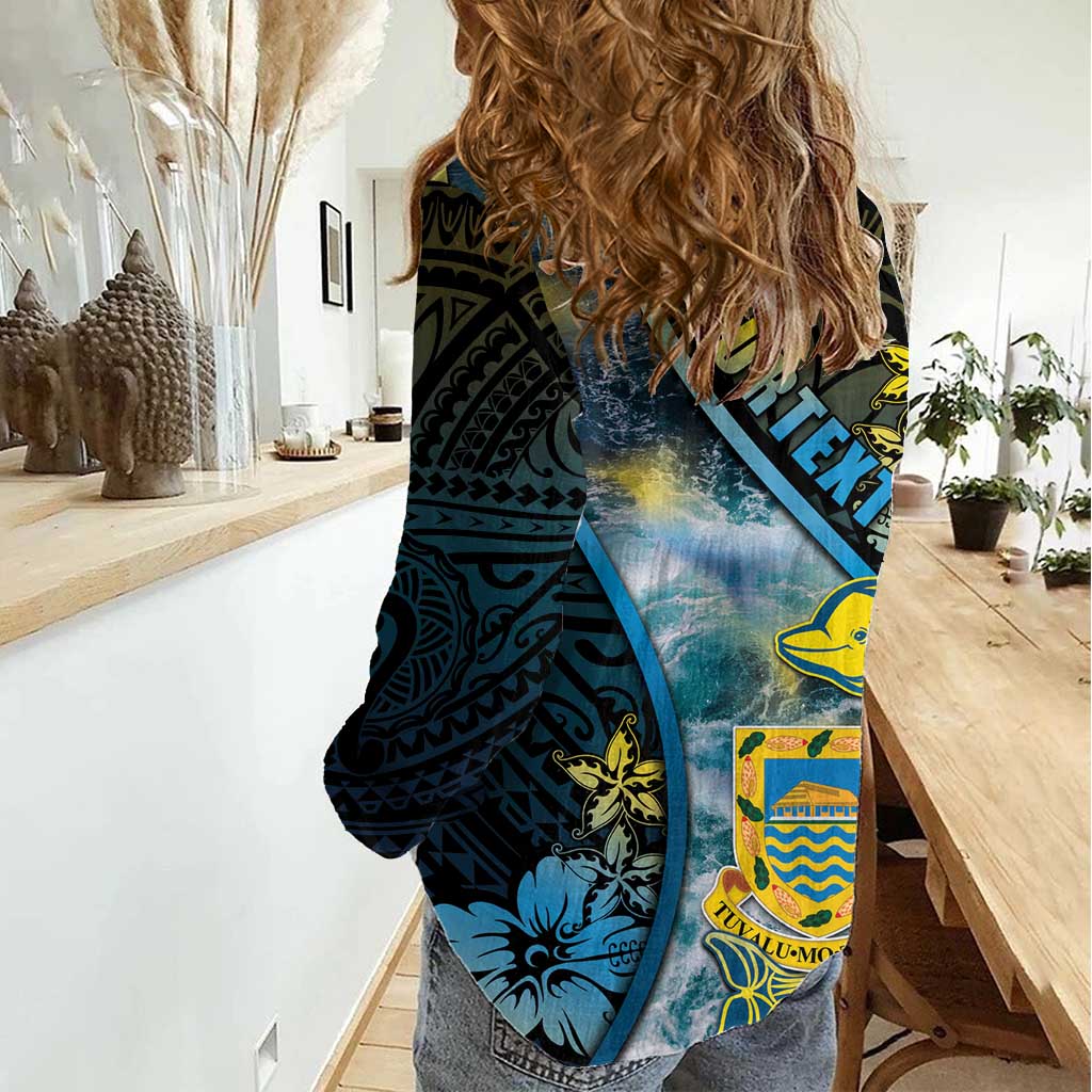 Personalised Tuvalu Women Casual Shirt Dolphin On The Waves DT05 - Polynesian Pride