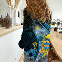 Personalised Tuvalu Women Casual Shirt Dolphin On The Waves DT05 - Polynesian Pride