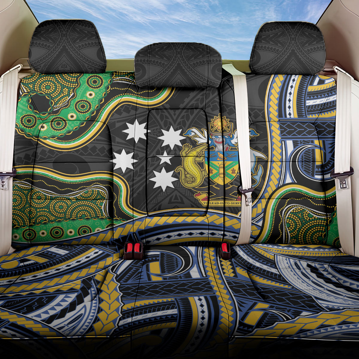 South Sea Islanders And Solomon Islands Back Car Seat Cover Solomons Coat Of Arms And Southern Cross DT05 One Size Black - Polynesian Pride