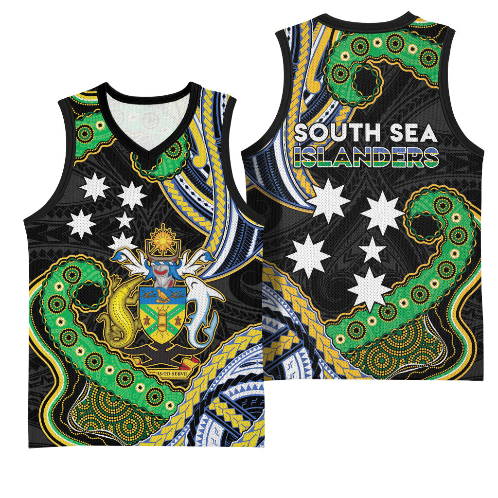 South Sea Islanders And Solomon Islands Basketball Jersey Solomons Coat Of Arms And Southern Cross DT05 - Polynesian Pride