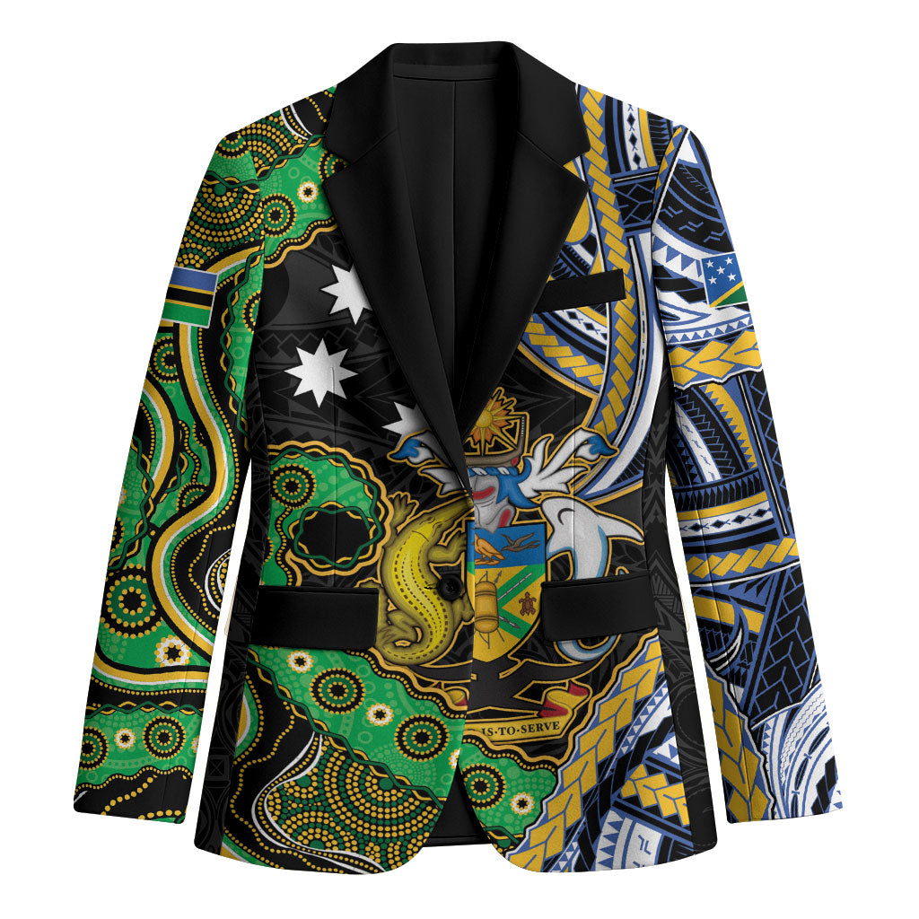 South Sea Islanders And Solomon Islands Blazer Solomons Coat Of Arms And Southern Cross DT05 Unisex Black - Polynesian Pride