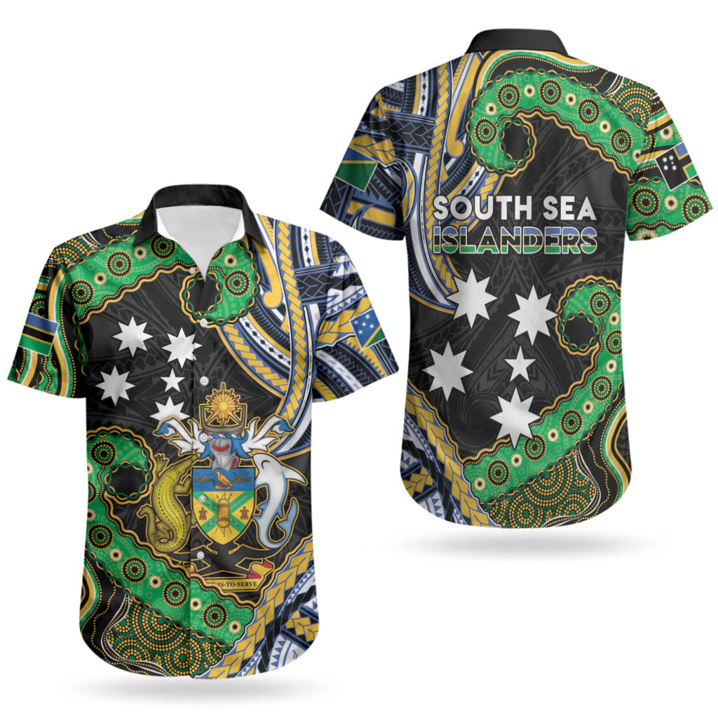 South Sea Islanders And Solomon Islands Couples Matching Off Shoulder Maxi Dress and Hawaiian Shirt Solomons Coat Of Arms And Southern Cross DT05 - Polynesian Pride