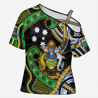 South Sea Islanders And Solomon Islands Cross Shoulder Shirt Solomons Coat Of Arms And Southern Cross DT05 Female Black - Polynesian Pride