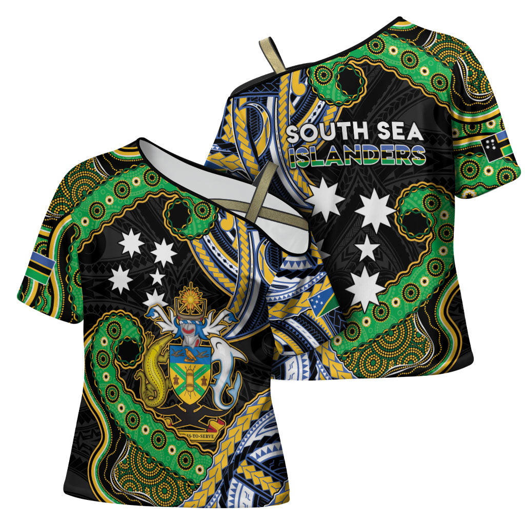 South Sea Islanders And Solomon Islands Cross Shoulder Shirt Solomons Coat Of Arms And Southern Cross DT05 - Polynesian Pride