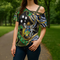 South Sea Islanders And Solomon Islands Cross Shoulder Shirt Solomons Coat Of Arms And Southern Cross DT05 - Polynesian Pride