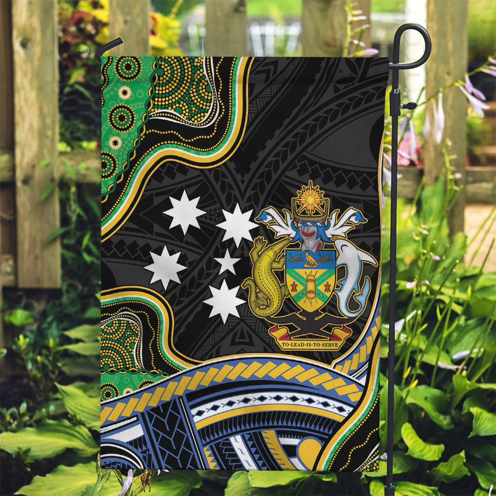 South Sea Islanders And Solomon Islands Garden Flag Solomons Coat Of Arms And Southern Cross DT05 Garden Flag Black - Polynesian Pride