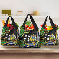 South Sea Islanders And Solomon Islands Grocery Bag Solomons Coat Of Arms And Southern Cross DT05 3-pack One Size Black - Polynesian Pride
