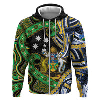 South Sea Islanders And Solomon Islands Hoodie Solomons Coat Of Arms And Southern Cross DT05 Zip Hoodie Black - Polynesian Pride