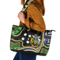 South Sea Islanders And Solomon Islands Leather Tote Bag Solomons Coat Of Arms And Southern Cross DT05 Black - Polynesian Pride