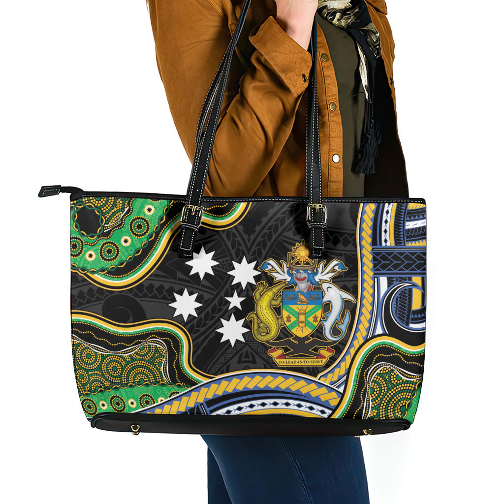 South Sea Islanders And Solomon Islands Leather Tote Bag Solomons Coat Of Arms And Southern Cross DT05 - Polynesian Pride