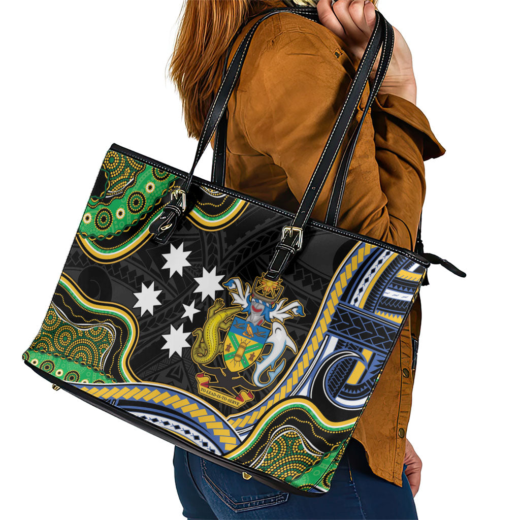 South Sea Islanders And Solomon Islands Leather Tote Bag Solomons Coat Of Arms And Southern Cross DT05 - Polynesian Pride