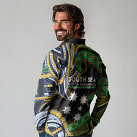 South Sea Islanders And Solomon Islands Long Sleeve Polo Shirt Solomons Coat Of Arms And Southern Cross DT05 - Polynesian Pride