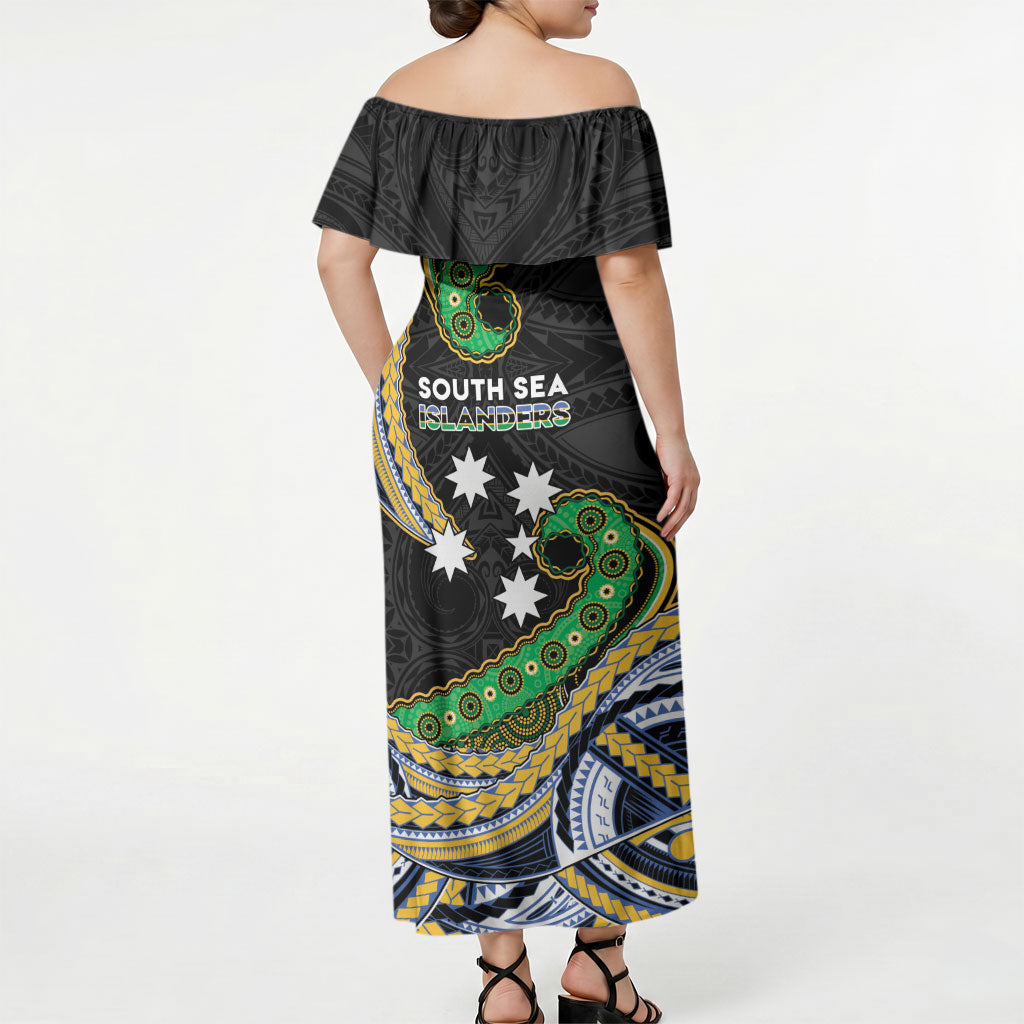 South Sea Islanders And Solomon Islands Off Shoulder Maxi Dress Solomons Coat Of Arms And Southern Cross DT05 - Polynesian Pride