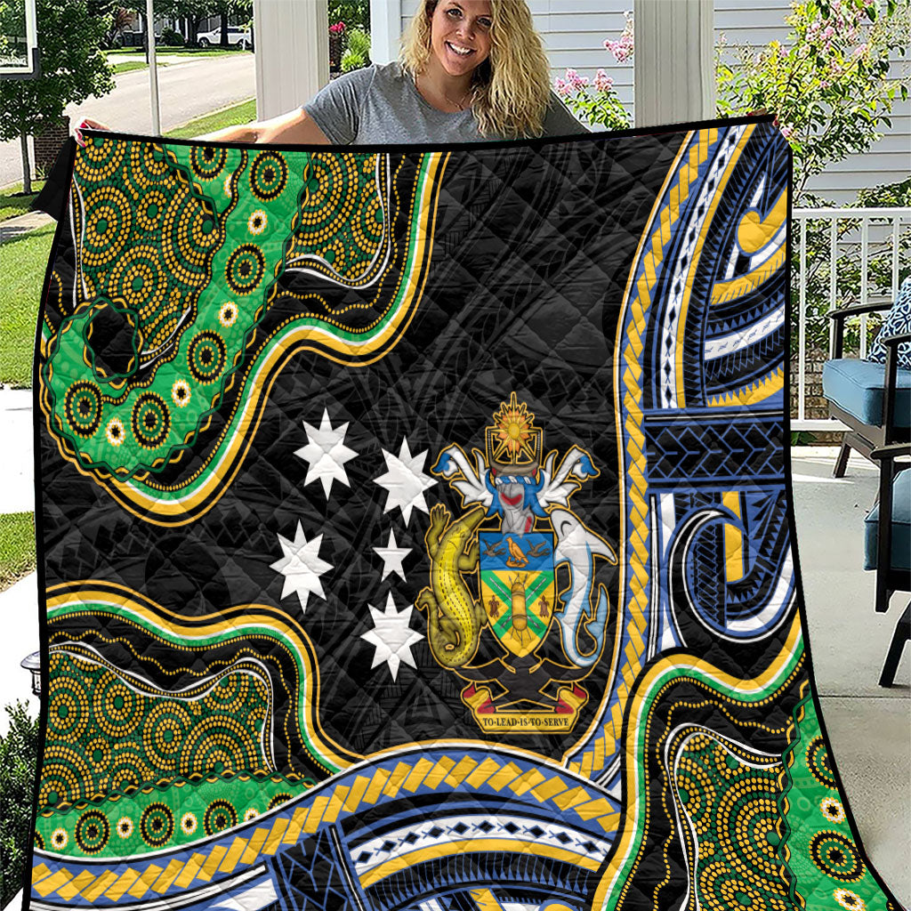 South Sea Islanders And Solomon Islands Quilt Solomons Coat Of Arms And Southern Cross DT05 Black - Polynesian Pride