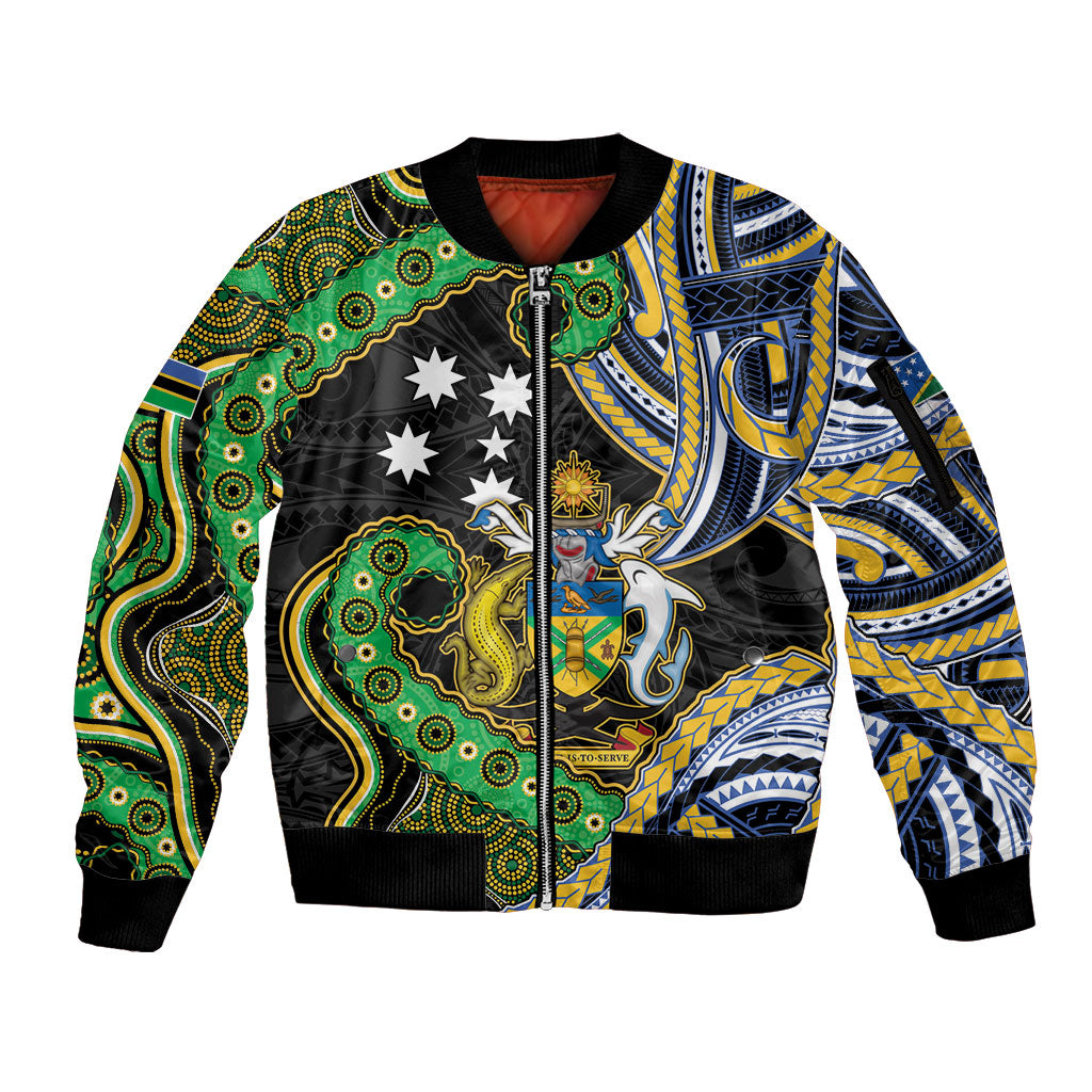 South Sea Islanders And Solomon Islands Sleeve Zip Bomber Jacket Solomons Coat Of Arms And Southern Cross DT05 Unisex Black - Polynesian Pride