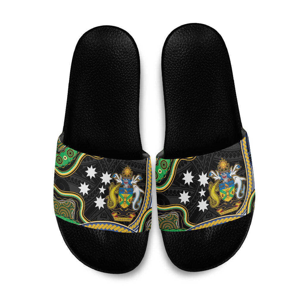 South Sea Islanders And Solomon Islands Slide Sandals Solomons Coat Of Arms And Southern Cross DT05 Black - Polynesian Pride