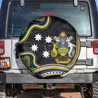 South Sea Islanders And Solomon Islands Spare Tire Cover Solomons Coat Of Arms And Southern Cross DT05 Black - Polynesian Pride